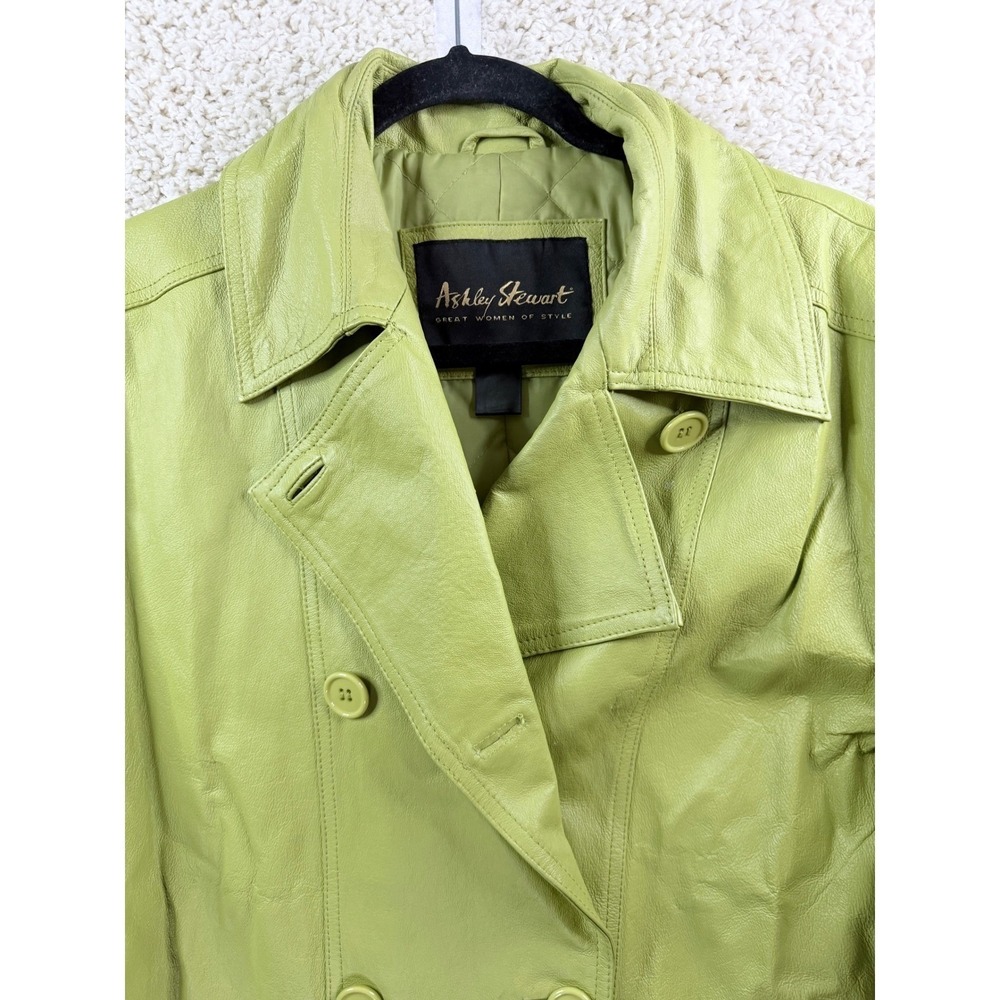 Ashley Stewart Leather Jacket Women 2XL Green Good Double Breasted Pea Coat - Picture 11 of 14